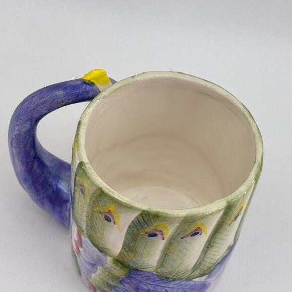 Iridescent Peacock Bird 3D Coffee Cup Mug Purple Green Lightweight - Picture 5 of 8